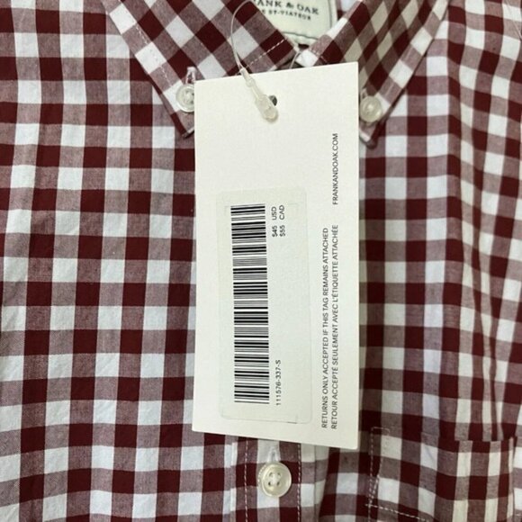 NWT Frank  Oak the Brantford Gingham Check Button Up Shirt Mens Small Red White - Picture 3 of 5
